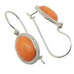 Coralli di Sardegna Earrings Pink Coral Cabochon 8x10 mm and Silver Filigree Delicate Side, 3 cm length
