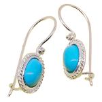 Coralli di Sardegna Turquoise Earrings 6x8mm Sardinian Filigree Silver Cord Safe Hook