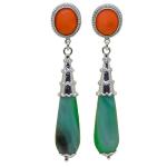 El Coral Orecchini Corallo Rosso 8x10mm. Agata Verde Striata e Filigrana Sarda Argento