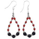 El Coral Earrings Red Coral and Volcanic Rock Balls in Drop Shape