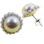 El Coral Earring White Pearl and Silver Filigree Balls with Push Back