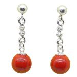 Coralli di Sardegna Orecchini Corallo Rosso Pallino 8mm Filigrana Argento Catena Pallini Pressione