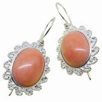 Coralli di Sardegna Pink Coral Earrings 12x16mm Silver Filigree Waves Hook with Safe