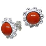 Coralli di Sardegna Pendientes Cabujón Coral Rojo 8 mm Olas Presión Filigrana Plata