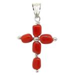 Coralli di Sardegna Ciondolo Corallo Rosso Barocco 4x6mm Croce Argento 32mm