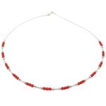 El Coral Necklace Red Coral 3 Balls Silvered elements x motif and Steel