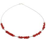 El Coral Collana Corallo Rosso Tubetti da 3x5mm. 5 serie con Pallini, Barrette e Chiusra Argentati Filo in Acciaio Lunghezza 43cm.