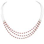 El Coral Collar Coral Rojo Bolitas Barritas Plateadas 3 Tiras y Acero