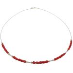 El Coral Collana Corallo Rosso Tubetti Barocco da 3x5mm. 5 Serie con Pallini, Barrette e Chiusura Argentate Lunghezza 45cm. 