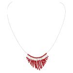 El Coral Collar Coral Rojo Bolitas Barritas Plateadas forma triangular y Acero
