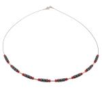 El Coral Collana Corallo Rosso Pallini da 3mm. e Ematite Tubetti da 3x3mm. Con Barrette e Chiusura Argentate fili in Acciaio Lunghezza 45cm.