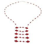 El Coral Collar Coral Rojo Barritas Plateadas Colgante Escalerilla