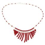 El Coral Necklace Red Coral Balls and Silvered Sticks triangular form