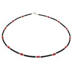 El Coral Collana Corallo Rosso Tubetti da 3x5mm. Caucciù Pallini e Chiusura Argentati Lunghezza 45cm.
