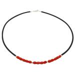 El Coral Collana Corallo Rosso Tubetti Barocco da 3x5mm. con Caucciù Pallini e Chiusura Argentati Lunghezza 45cm.
