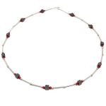 El Coral Collar Coral Rojo, Cuadrados Hematita y elementos Plateados