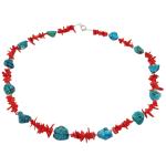 El Coral Collar Coral Rojo ramitas y Turquesa piedras grandes