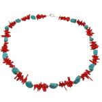 El Coral Collar Coral Rojo ramitas y Turquesa piedras pequeñas