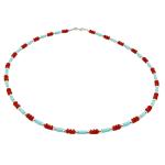 El Coral Necklace Red Coral Lentils and Turquoise Little Tubes 