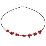 El Coral Collar Coral Rojo Puntas, Bolitas Plateadas y Caucho Fino