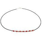 El Coral Necklace Red Coral Faceted Balls, Silvered Balls and Thin Rubber