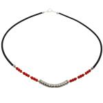 El Coral Collar Coral Rojo Bolitas con Pieza Zamak Rayas y Caucho