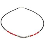 El Coral Collar Coral Rojo Bolitas con Pieza Zamak Círculos y Caucho