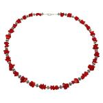El Coral Collar Coral Rojo Chips y elementos Plateados
