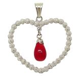 El Coral Ciondolo Corallo Rosso Goccia da 6x11mm. Montatura in Filigrana di Argento Pallini Lunghezza 34mm. 