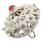 El Coral Pendant Red Coral Ball Silver Filigree Button 30 mm