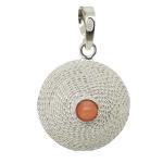El Coral Pendant Pink Coral Ball and Curved Spiral Silver Filigree