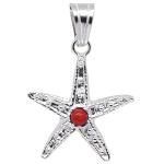 El Coral Colgante Coral Rojo y Estrella Marina Filigrana de Plata 22 mm