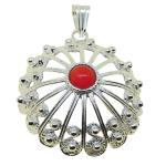 El Coral Pendant Red Coral and Spirals Balls Silver Filigree