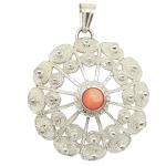 El Coral Pendant Pink Coral and Spirals Balls Silver Filigree