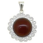 El Coral Ciondolo in Agata Rossa Cabochon da 14mm. e Filigrana in Argento Bordo a Spirali 
