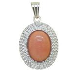 El Coral Pendant Pink Coral Cabochon and Silver Side 5 turns