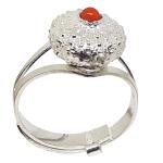 Coralli di Sardegna Ring Red Coral Ball and Silver Filigree Sea Urchin Adjustable