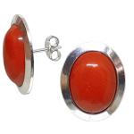 El Coral Earrings Red Coral Cabochon 12x16 mm and Silver