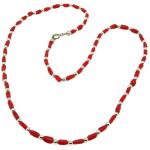 El Coral Collana Corallo Rosso Tubetti Barocco da 3x5mm. con Pallini e Chiusura Argentati Lunghezza 50cm.