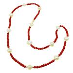 El Coral Collar Coral Rojo Bolitas, Perlas y Bolitas Plateadas