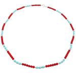 El Coral Collana Corallo Rosso Pallini da 3mm. e Turchese Tubetti da 3x3mm. con Pallini e Chiusura Argentati Lunghezza 45cm.