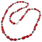 El Coral Collar Coral Rojo Bolas Barrocas y Olivitas Hematita