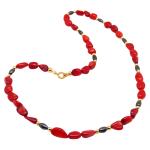 El Coral Collana Corallo Rosso 6/8mm. Ematite 4x6mm. Pallini e Chiusura Dorati