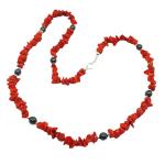 El Coral Collana Corallo Rosso Chips 6/8mm. Ematite 6mm. Pallini e Chiusura Argentati