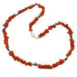 El Coral Collana Corallo Rosso Chips 6/8mm. Ematite 6mm. Pallini e Chiusura Argentati