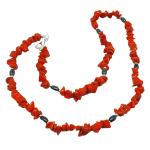 El Coral Collana Corallo Rosso Chips 6/8mm. Ematite 4x6mm. Pallini e Chiusura Argentati