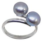Coralli di Sardegna Ring Grey Pearls Double Ball 7mm with Silver, Adjustable