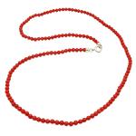 El Coral Collar Coral Rojo Bolas 4 mm, Longitud 50 cm y Cierre Plateado