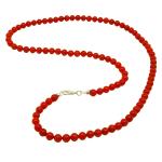 El Coral Collar Coral Rojo Bolas 5.5 mm, Longitud 53 cm y Cierre Plateado