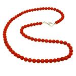 El Coral Collar Coral Rojo Bolas 6.5 mm, Longitud 53 cm y Cierre Plateado